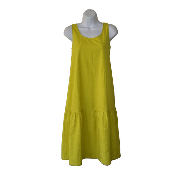 A7 Auth EILEEN FISHER Sunbeam Organic Cotton Ripple Tiered Calf Dress Sz PP $188 - Picture 1 of 5